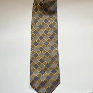 Vintage Alexander Julian Gold Grey Diamond Silk Tie retro checkerboard art deco